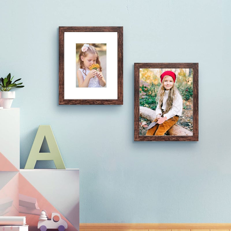 SESEAT 8x10 Picture Frame Set of 10, Display Pictures 5x7 with Mat or 8x10 Prints without Mat, Wall Mounting or Tabletop, Brown - Image 3